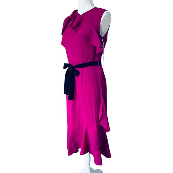 AMANDA UPRICHARD Beverly‎ Ruffled Sleeveless Belted Midi Dress in Fuchsia-Size S - Picture 6 of 7